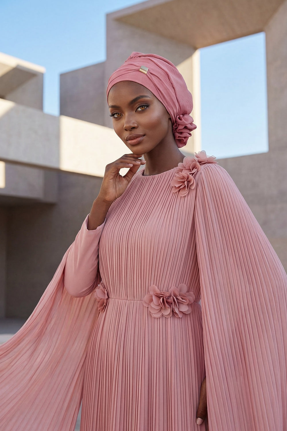 Instant Aerobin Turban Hijab for Women with Gold Accent, Pre-Tied Cotton Blend Headwrap, Modest Ready to Wear Headscarf,HT-95 Dark Pink