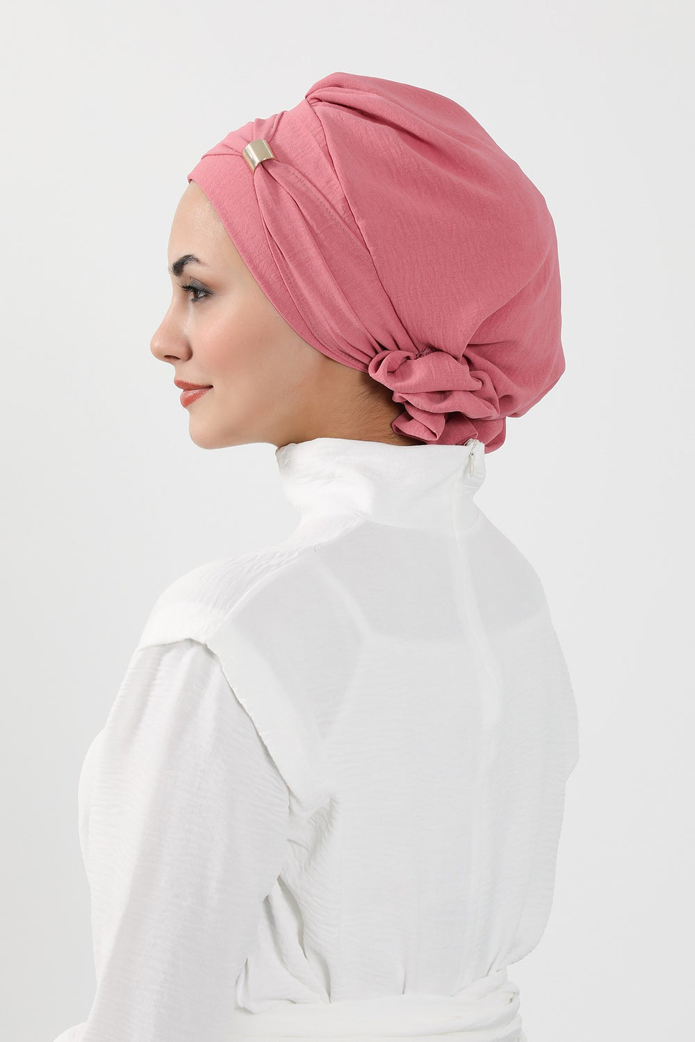 Instant Aerobin Turban Hijab for Women with Gold Accent, Pre-Tied Cotton Blend Headwrap, Modest Ready to Wear Headscarf,HT-95 Dark Pink