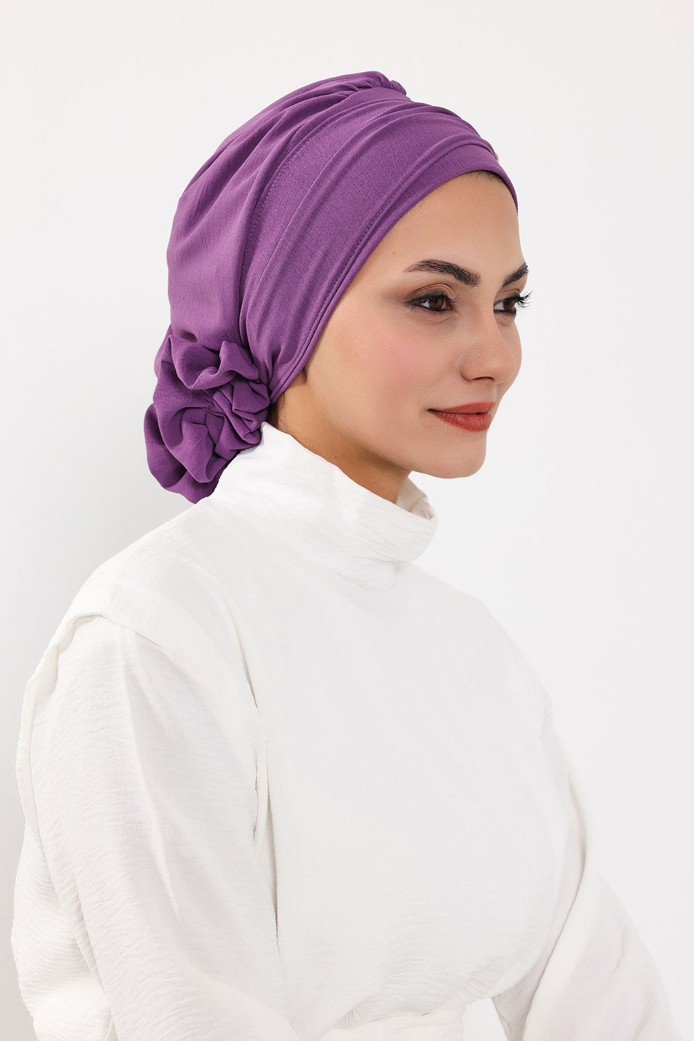 Instant Aerobin Turban Hijab for Women with Gold Accent, Pre-Tied Cotton Blend Headwrap, Modest Ready to Wear Headscarf,HT-95 Purple 2