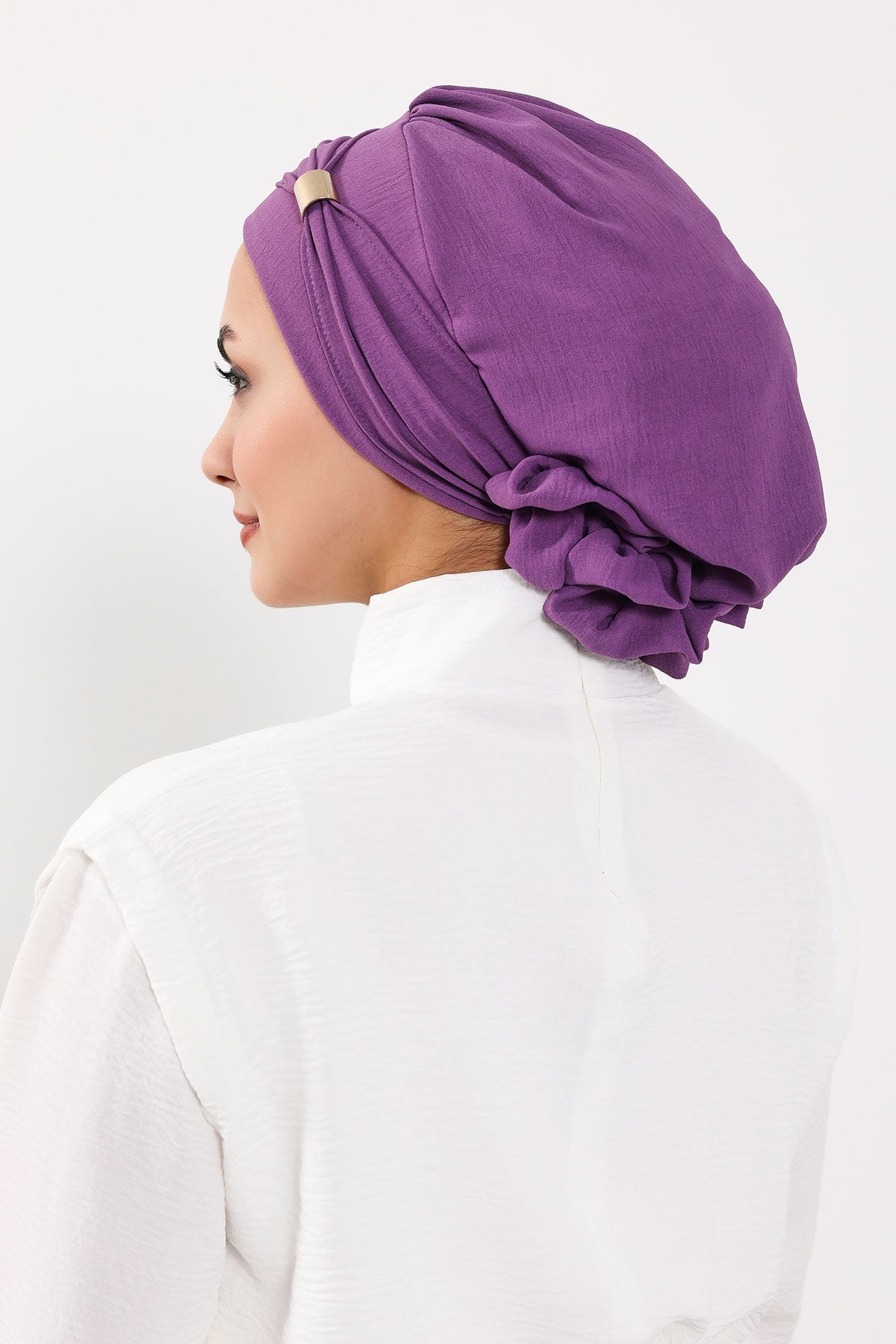 Instant Aerobin Turban Hijab for Women with Gold Accent, Pre-Tied Cotton Blend Headwrap, Modest Ready to Wear Headscarf,HT-95 Purple 2
