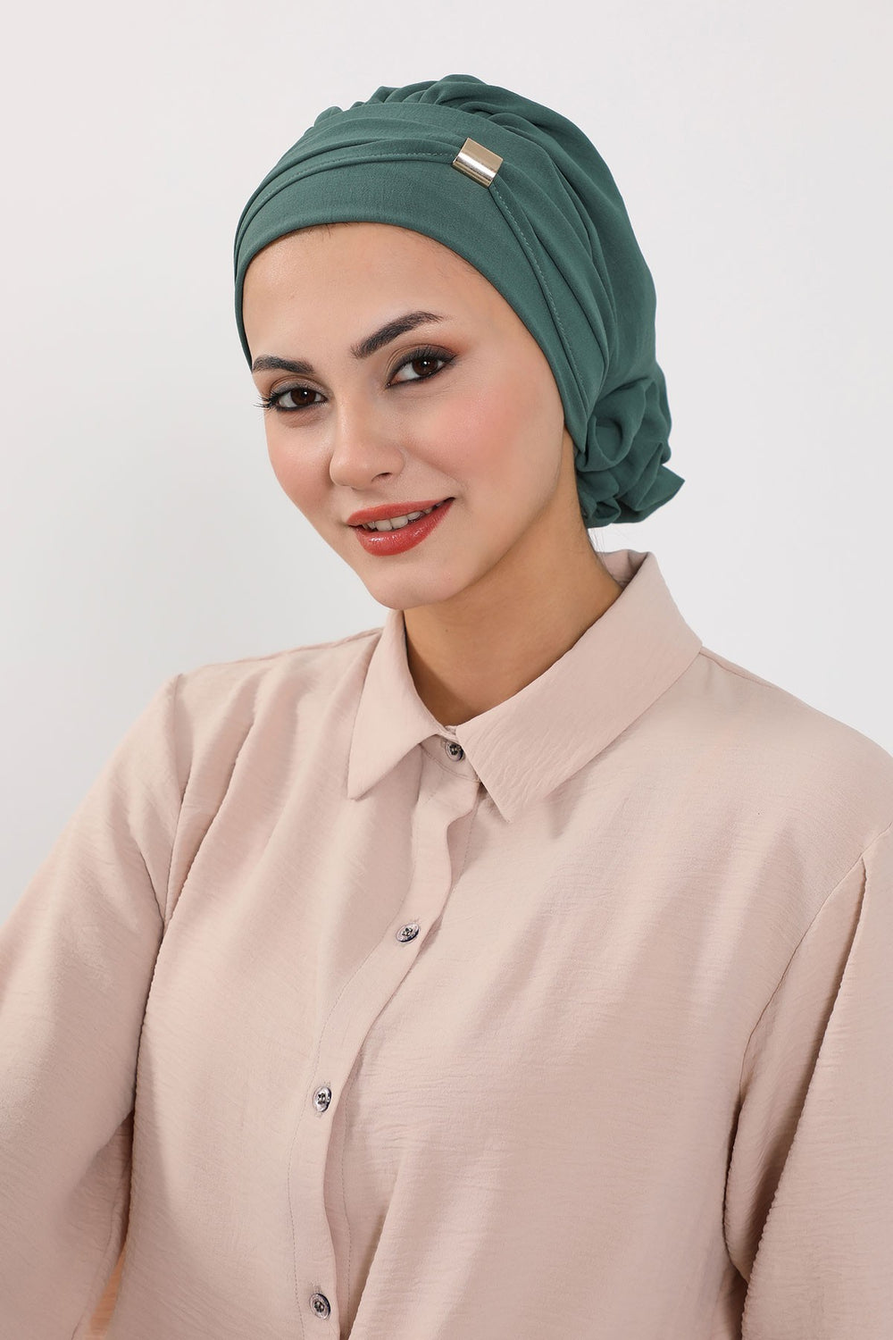 Instant Aerobin Turban Hijab for Women with Gold Accent, Pre-Tied Cotton Blend Headwrap, Modest Ready to Wear Headscarf,HT-95 Light Green