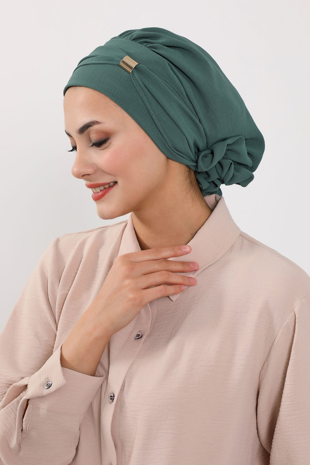 Instant Aerobin Turban Hijab for Women with Gold Accent, Pre-Tied Cotton Blend Headwrap, Modest Ready to Wear Headscarf,HT-95 Light Green