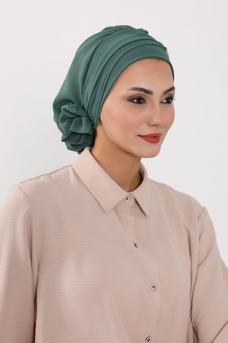 Instant Aerobin Turban Hijab for Women with Gold Accent, Pre-Tied Cotton Blend Headwrap, Modest Ready to Wear Headscarf,HT-95