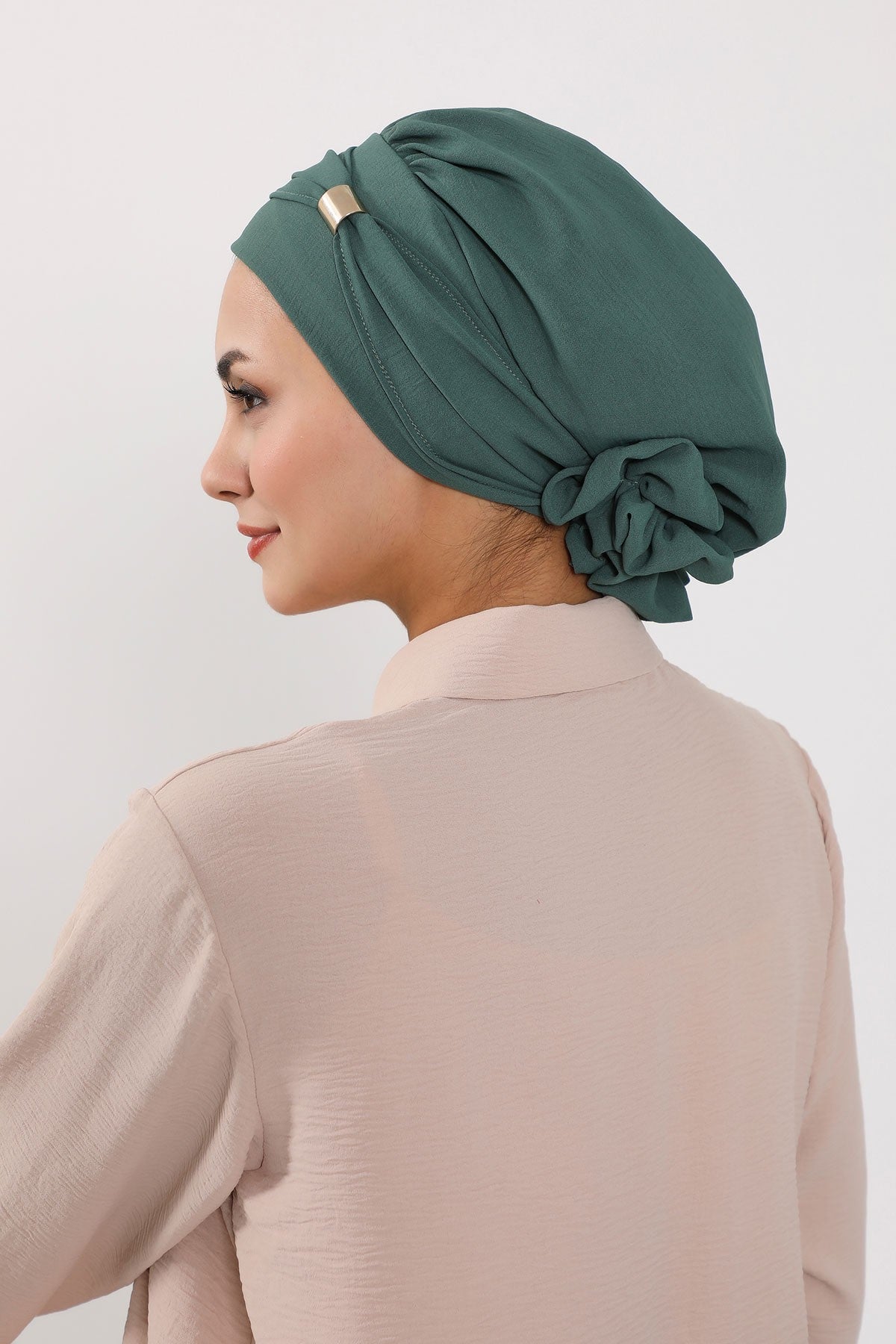 Instant Aerobin Turban Hijab for Women with Gold Accent, Pre-Tied Cotton Blend Headwrap, Modest Ready to Wear Headscarf,HT-95 Light Green
