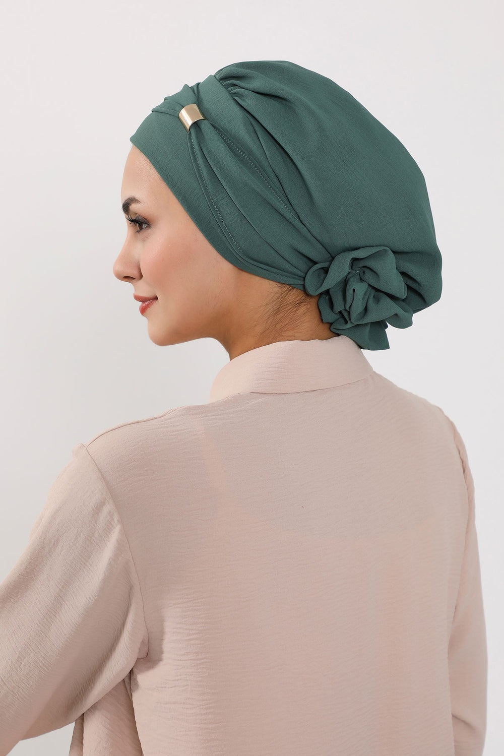 Instant Aerobin Turban Hijab for Women with Gold Accent, Pre-Tied Cotton Blend Headwrap, Modest Ready to Wear Headscarf,HT-95 Light Green