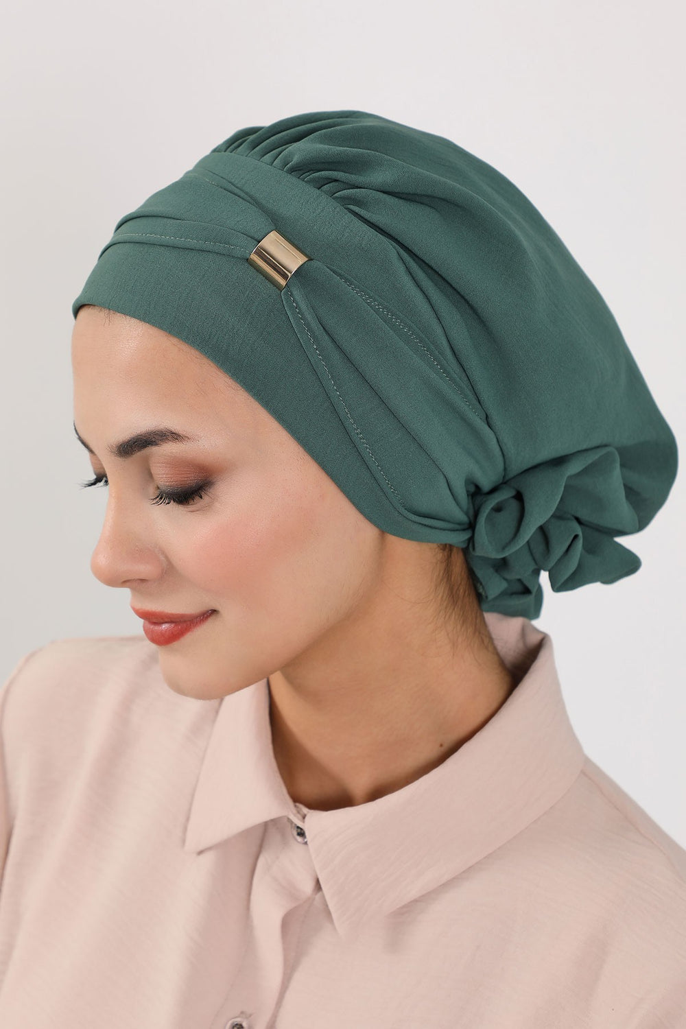 Instant Aerobin Turban Hijab for Women with Gold Accent, Pre-Tied Cotton Blend Headwrap, Modest Ready to Wear Headscarf,HT-95 Light Green