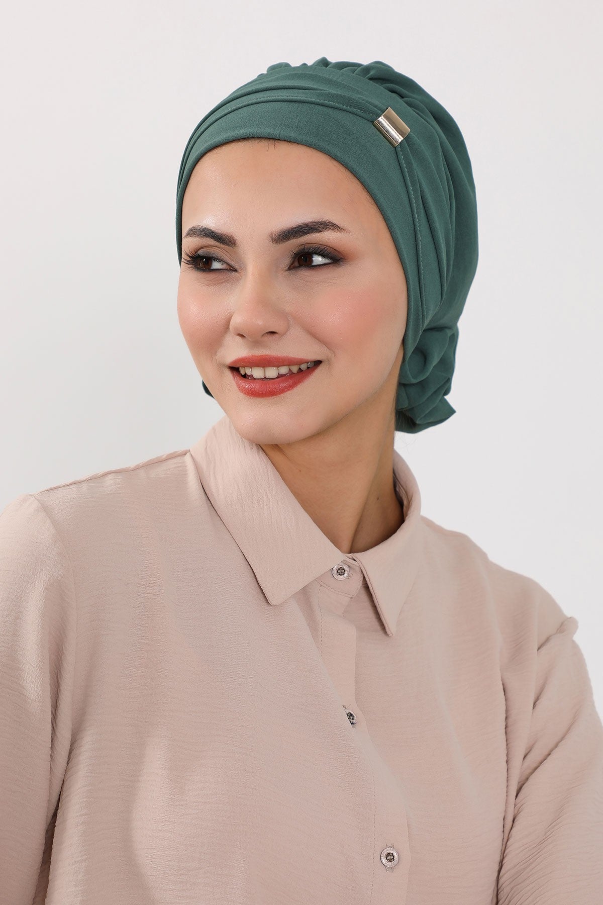 Instant Aerobin Turban Hijab for Women with Gold Accent, Pre-Tied Cotton Blend Headwrap, Modest Ready to Wear Headscarf,HT-95 Light Green