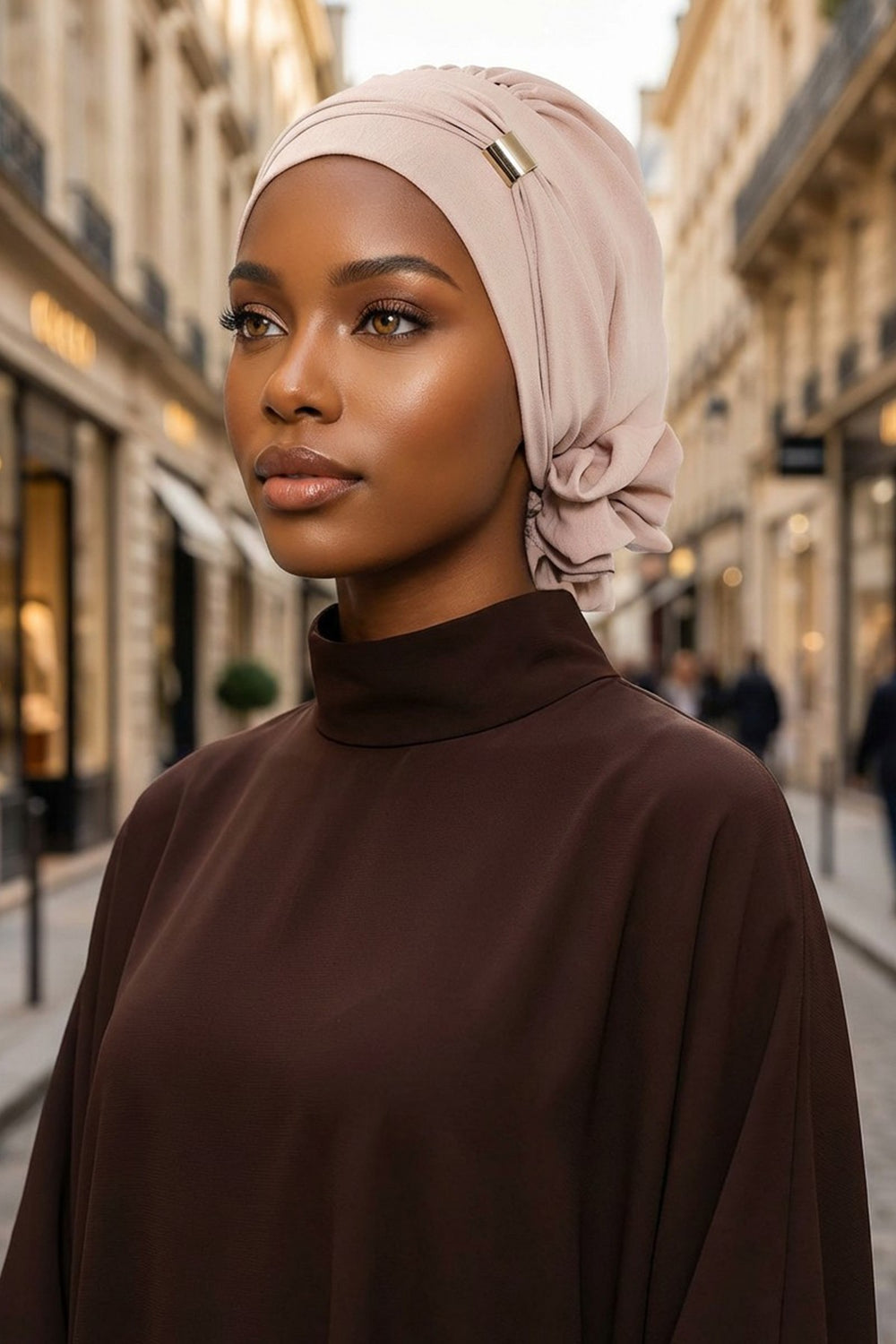 Instant Aerobin Turban Hijab for Women with Gold Accent, Pre-Tied Cotton Blend Headwrap, Modest Ready to Wear Headscarf,HT-95 Stone