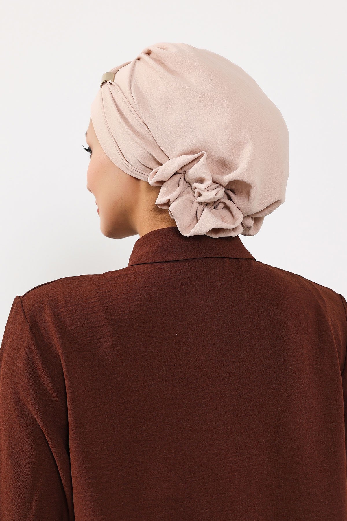 Instant Aerobin Turban Hijab for Women with Gold Accent, Pre-Tied Cotton Blend Headwrap, Modest Ready to Wear Headscarf,HT-95 Stone
