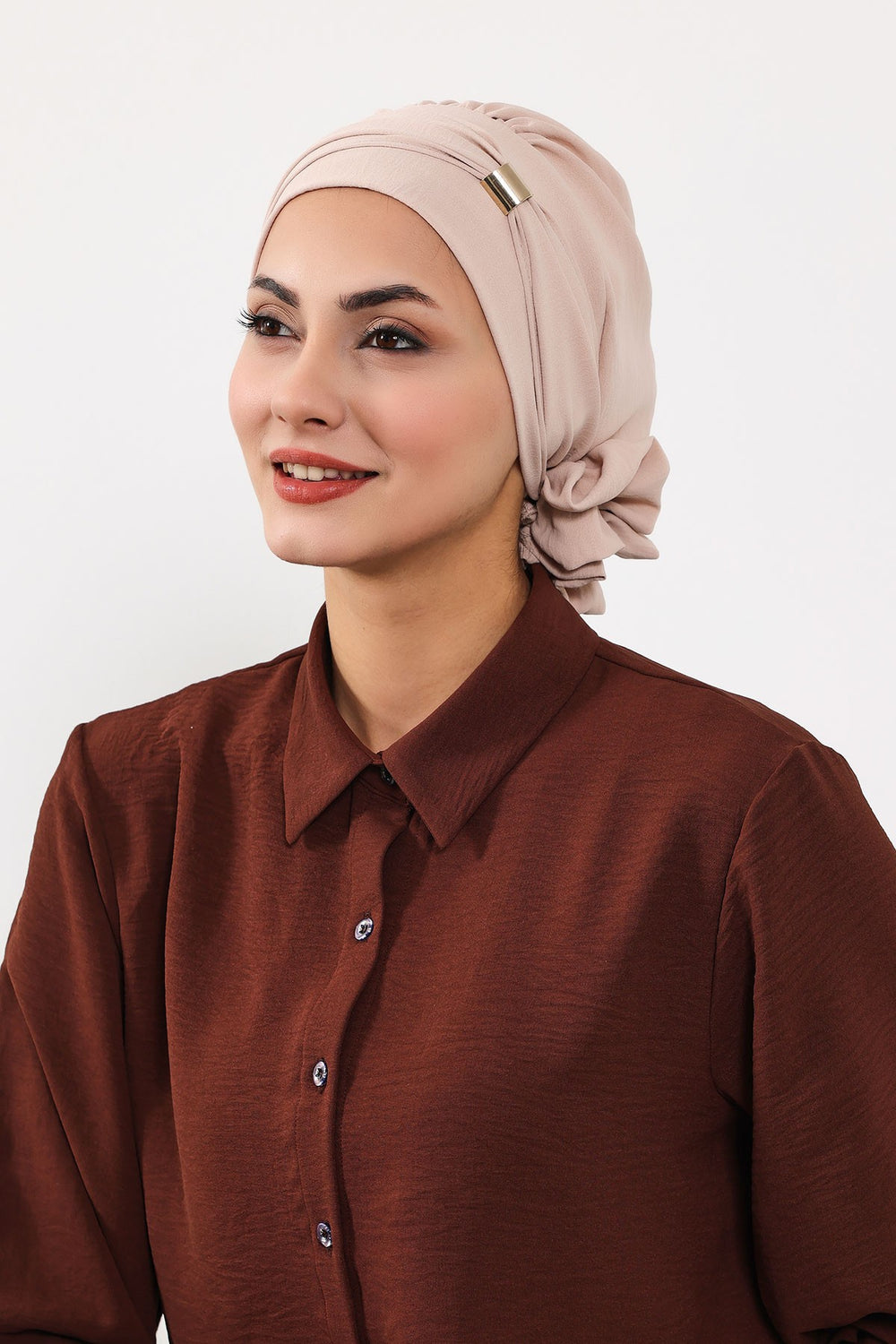Instant Aerobin Turban Hijab for Women with Gold Accent, Pre-Tied Cotton Blend Headwrap, Modest Ready to Wear Headscarf,HT-95 Stone