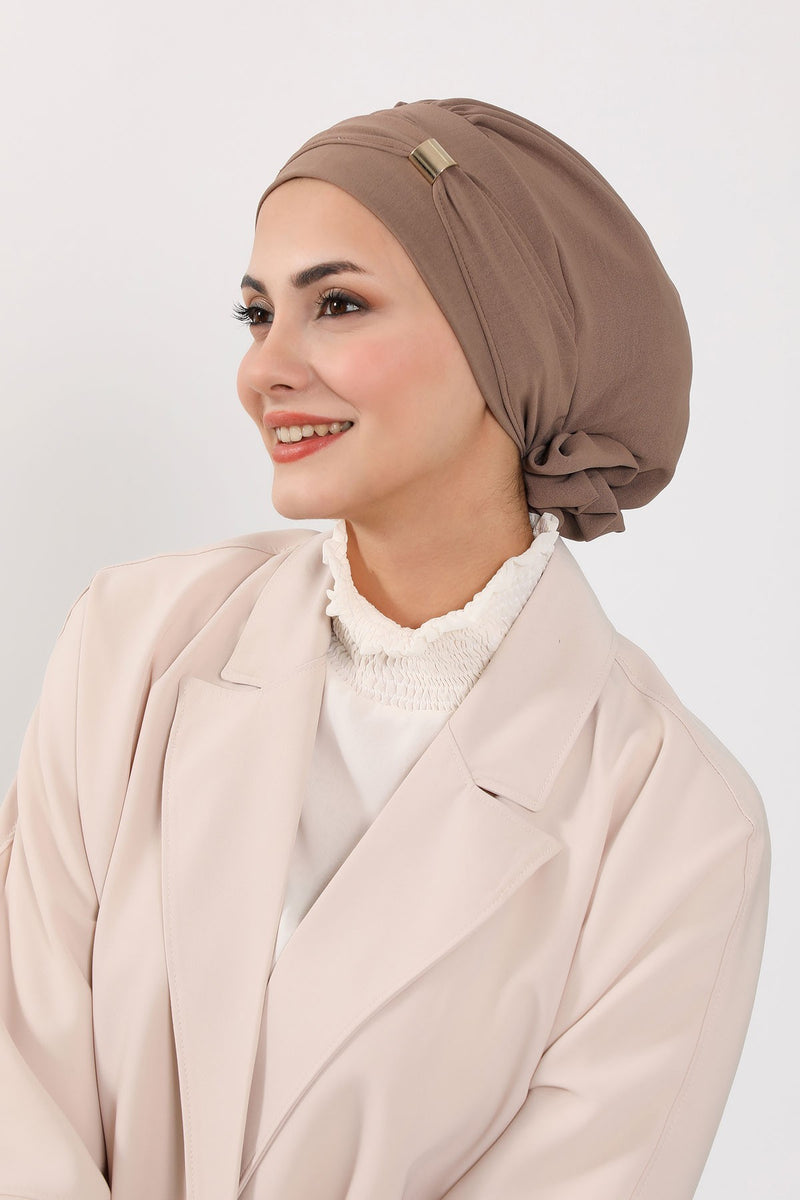 Instant Aerobin Turban Hijab for Women with Gold Accent, Pre-Tied Cotton Blend Headwrap, Modest Ready to Wear Headscarf,HT-95