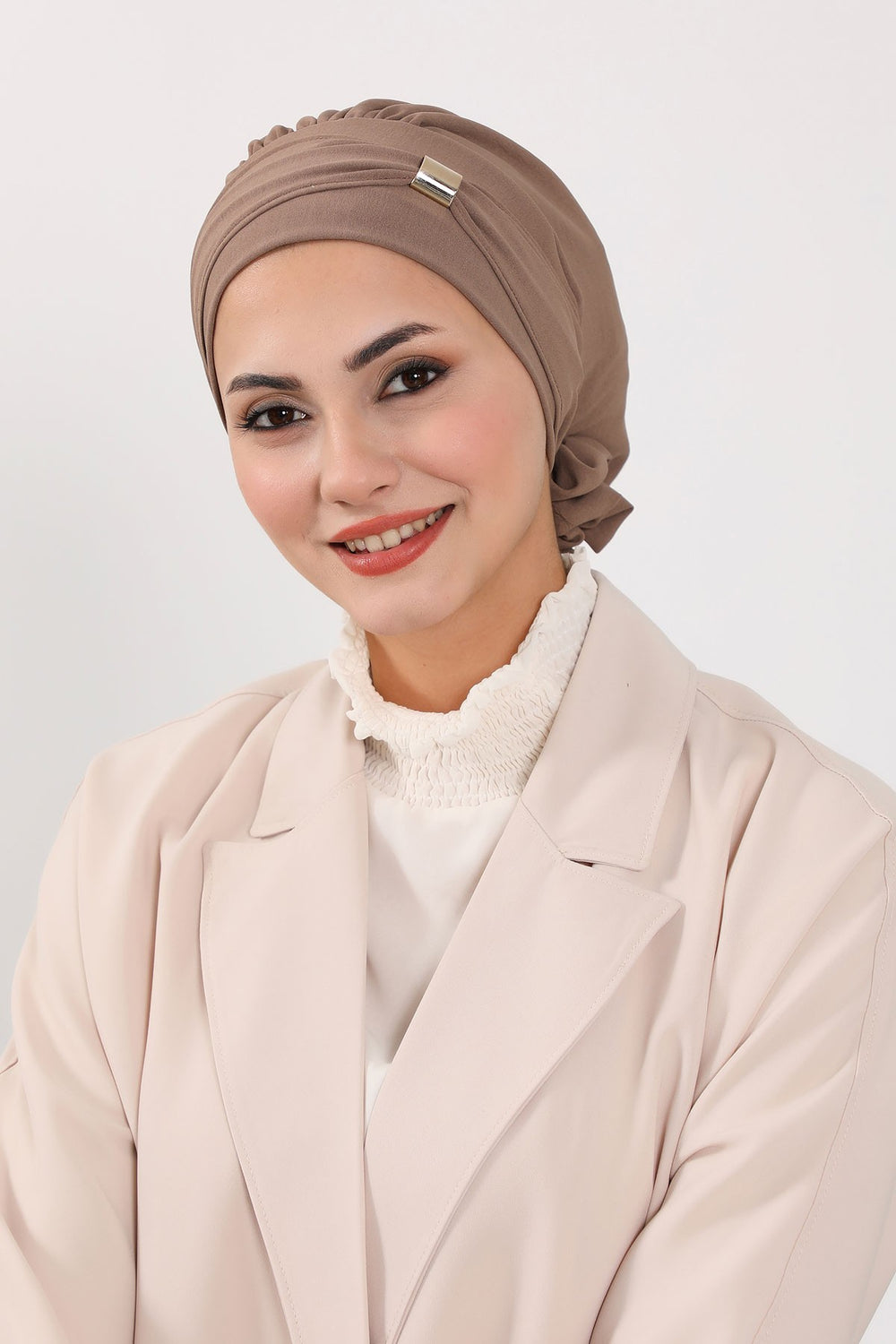 Instant Aerobin Turban Hijab for Women with Gold Accent, Pre-Tied Cotton Blend Headwrap, Modest Ready to Wear Headscarf,HT-95 Chocolate