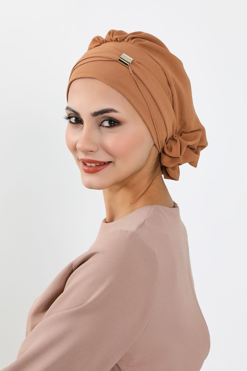 Instant Aerobin Turban Hijab for Women with Gold Accent, Pre-Tied Cotton Blend Headwrap, Modest Ready to Wear Headscarf,HT-95