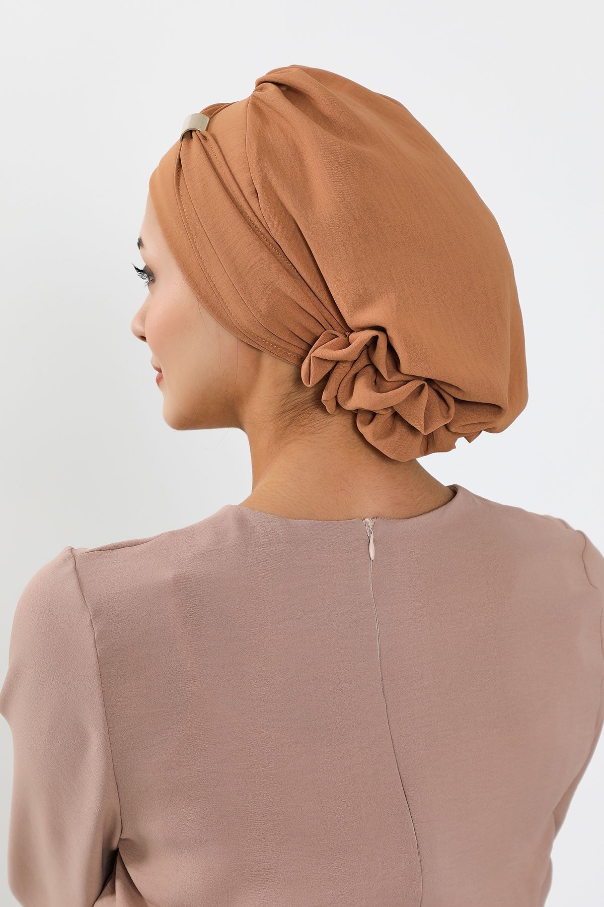 Instant Aerobin Turban Hijab for Women with Gold Accent, Pre-Tied Cotton Blend Headwrap, Modest Ready to Wear Headscarf,HT-95 Camel