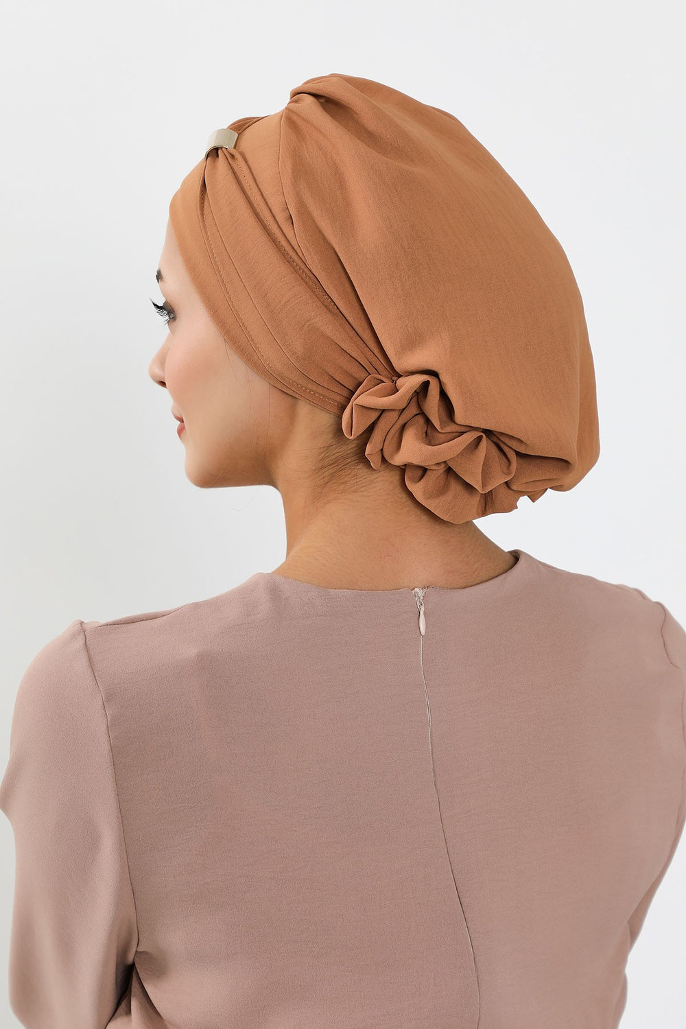 Instant Aerobin Turban Hijab for Women with Gold Accent, Pre-Tied Cotton Blend Headwrap, Modest Ready to Wear Headscarf,HT-95 Camel