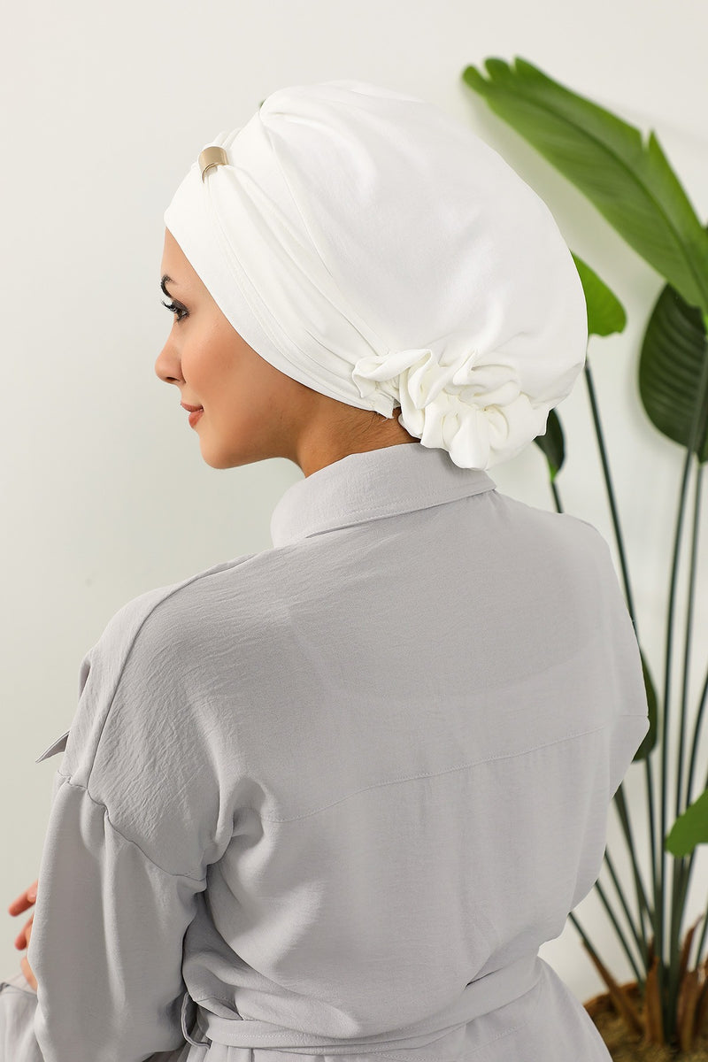 Instant Aerobin Turban Hijab for Women with Gold Accent, Pre-Tied Cotton Blend Headwrap, Modest Ready to Wear Headscarf,HT-95