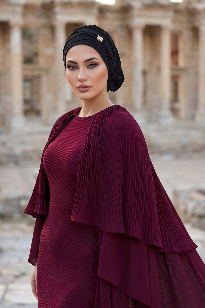 Instant Aerobin Turban Hijab for Women with Gold Accent, Pre-Tied Cotton Blend Headwrap, Modest Ready to Wear Headscarf,HT-95