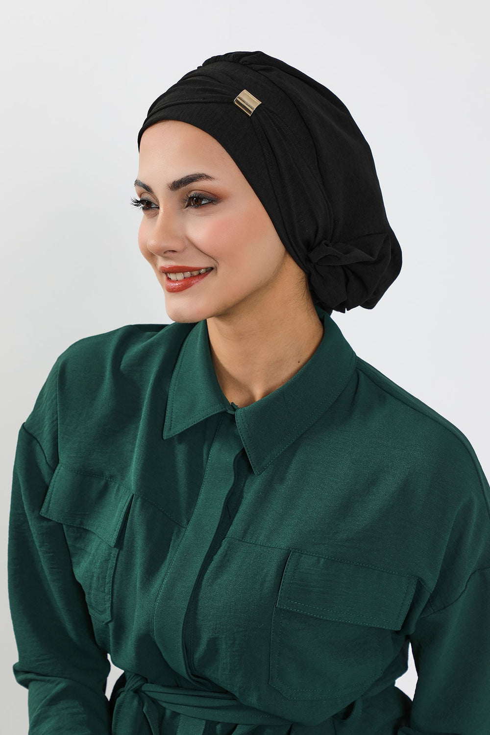 Instant Aerobin Turban Hijab for Women with Gold Accent, Pre-Tied Cotton Blend Headwrap, Modest Ready to Wear Headscarf,HT-95 Black