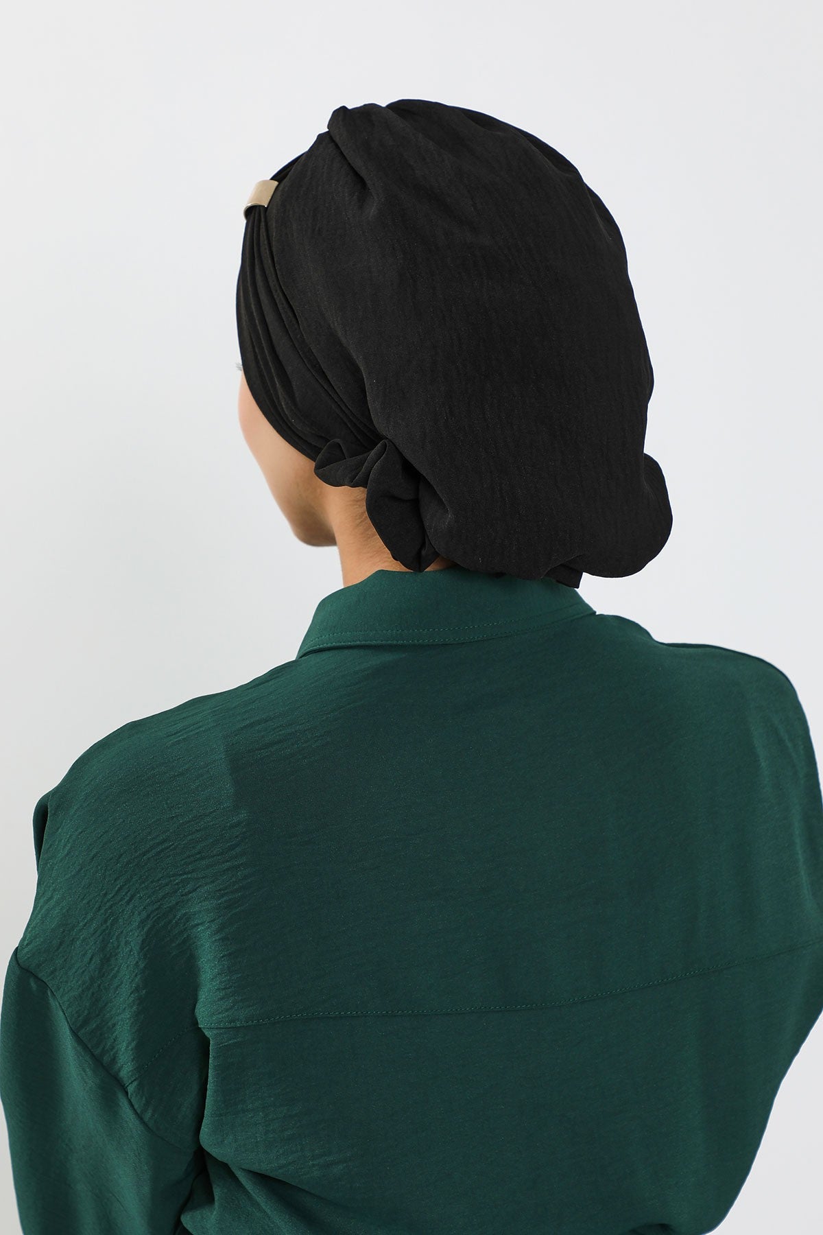 Instant Aerobin Turban Hijab for Women with Gold Accent, Pre-Tied Cotton Blend Headwrap, Modest Ready to Wear Headscarf,HT-95 Black