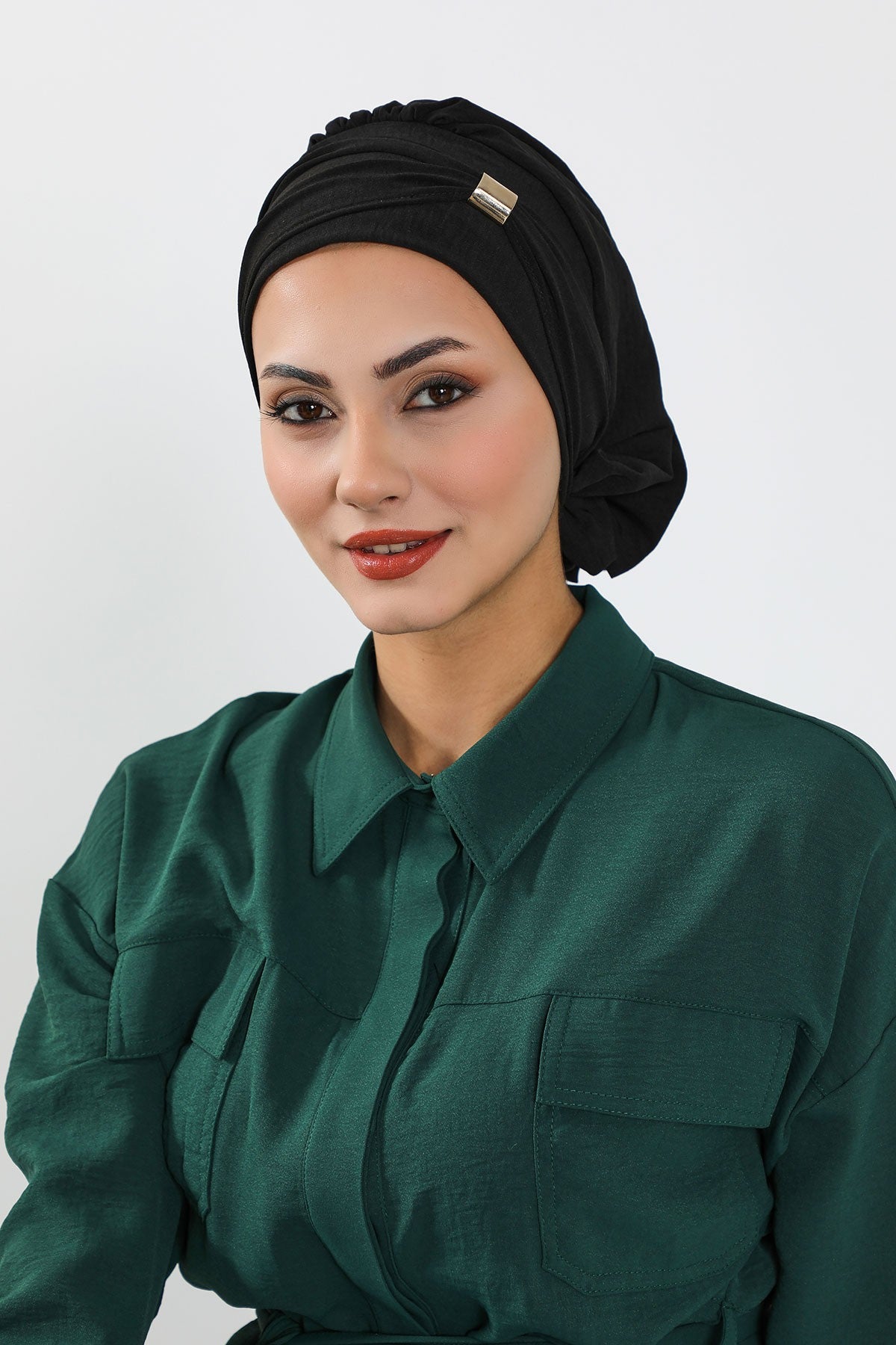 Instant Aerobin Turban Hijab for Women with Gold Accent, Pre-Tied Cotton Blend Headwrap, Modest Ready to Wear Headscarf,HT-95 Black