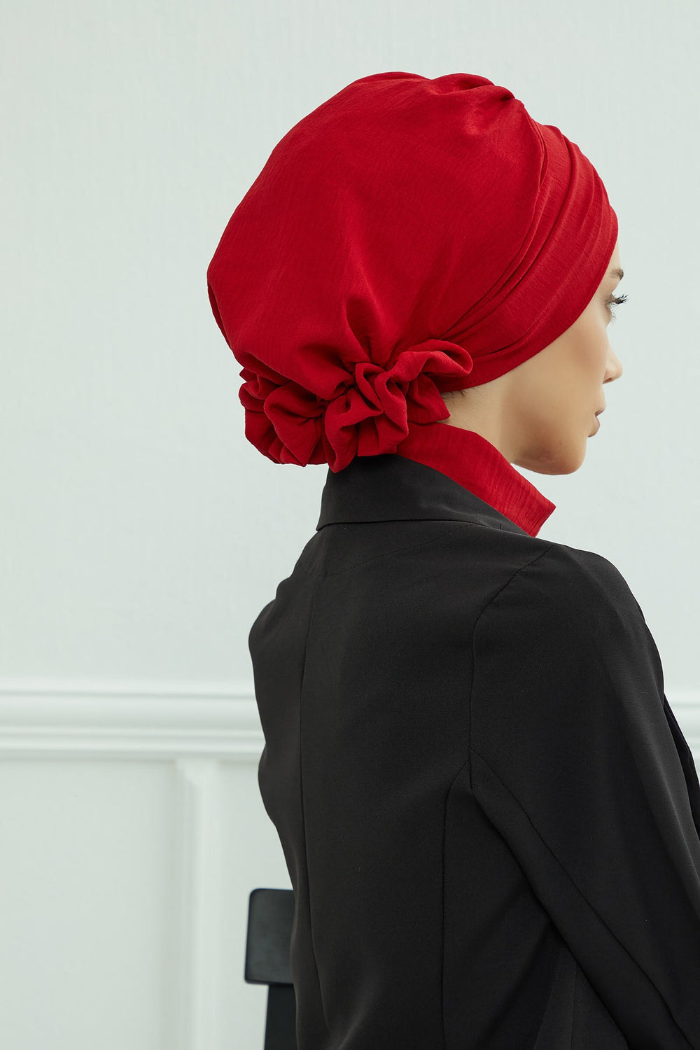 Instant Aerobin Turban Hijab for Women with Gold Accent, Pre-Tied Cotton Blend Headwrap, Modest Ready to Wear Headscarf,HT-95 Red