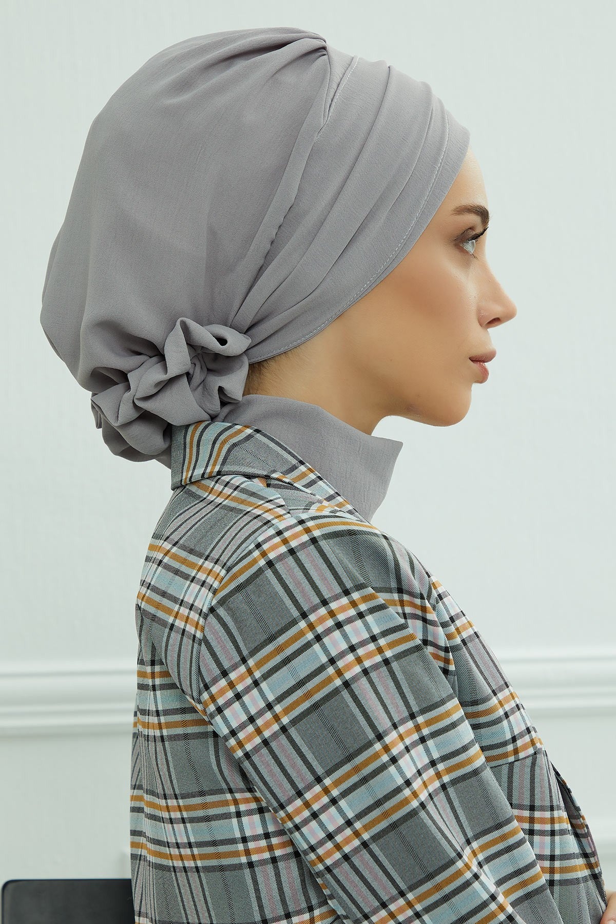Instant Aerobin Turban Hijab for Women with Gold Accent, Pre-Tied Cotton Blend Headwrap, Modest Ready to Wear Headscarf,HT-95 Grey