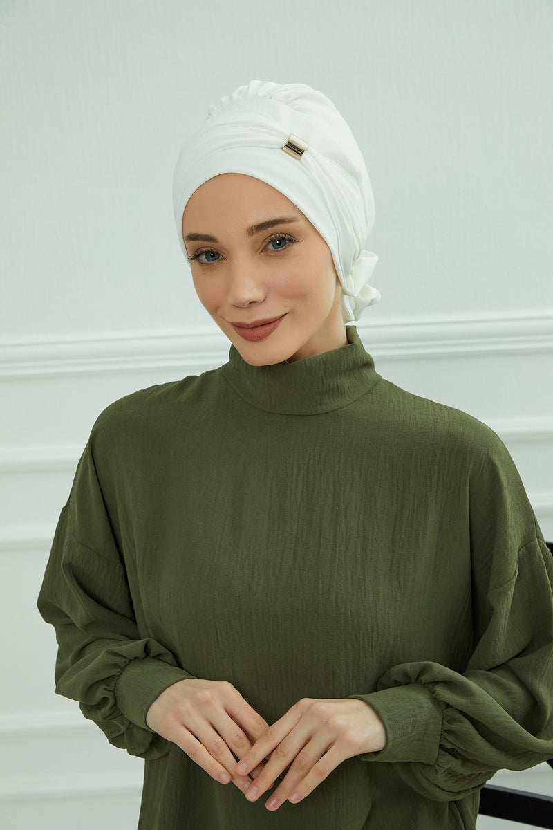 Instant Aerobin Turban Hijab for Women with Gold Accent, Pre-Tied Cotton Blend Headwrap, Modest Ready to Wear Headscarf,HT-95