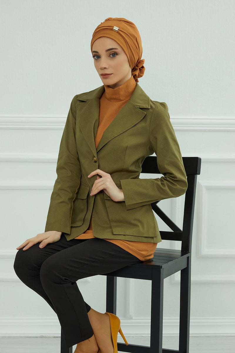 Instant Aerobin Turban Hijab for Women with Gold Accent, Pre-Tied Cotton Blend Headwrap, Modest Ready to Wear Headscarf,HT-95