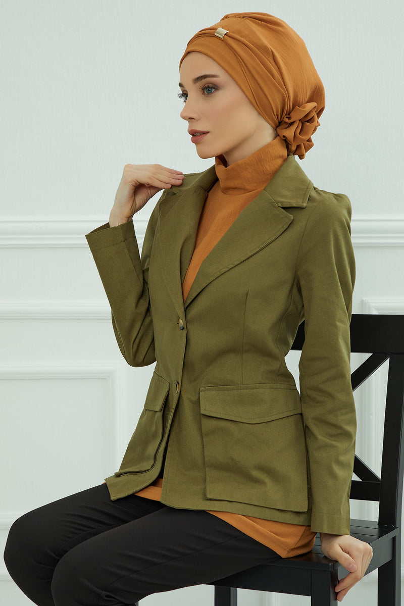 Instant Aerobin Turban Hijab for Women with Gold Accent, Pre-Tied Cotton Blend Headwrap, Modest Ready to Wear Headscarf,HT-95