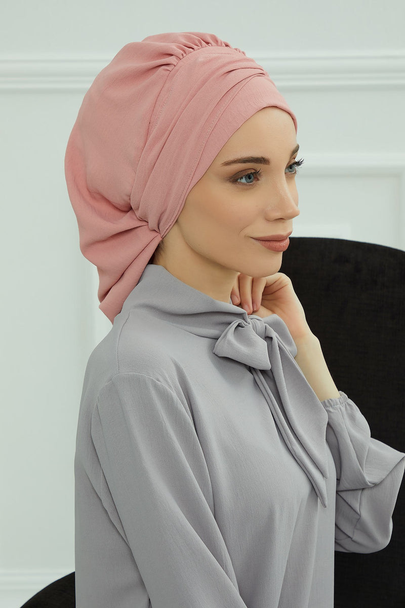 Instant Aerobin Turban with Gold Chain Detail, Pre-Tied Cotton Blend Hijab Cap, Elegant Modest Headwrap for Women,HT-93