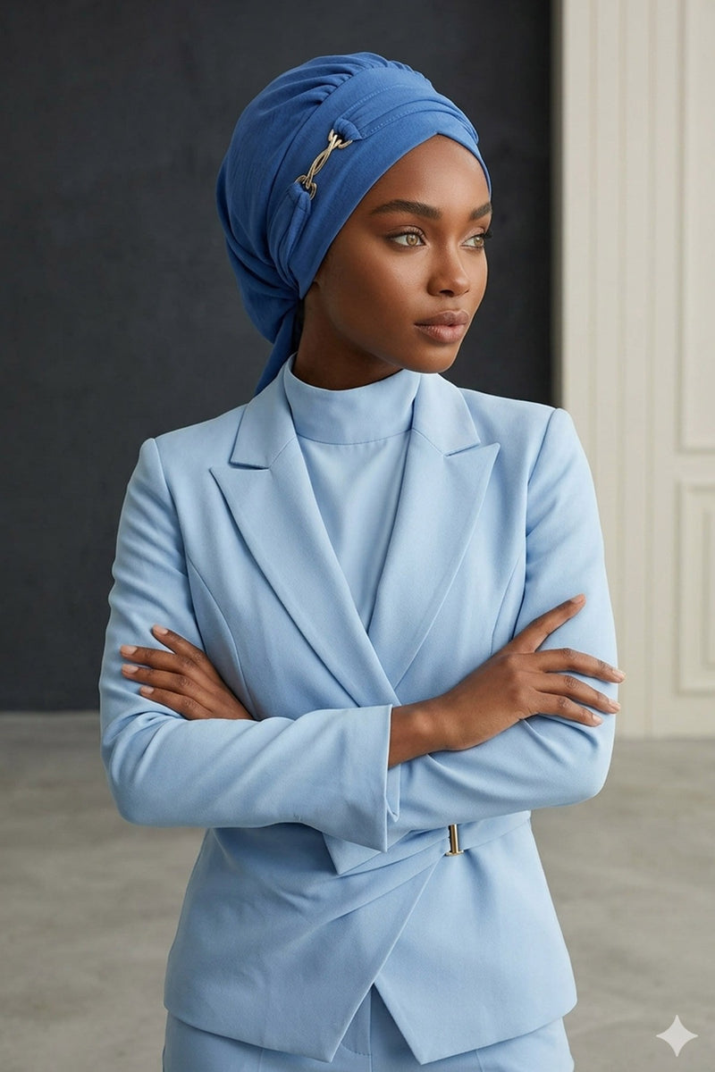 Instant Aerobin Turban with Gold Chain Detail, Pre-Tied Cotton Blend Hijab Cap, Elegant Modest Headwrap for Women,HT-93