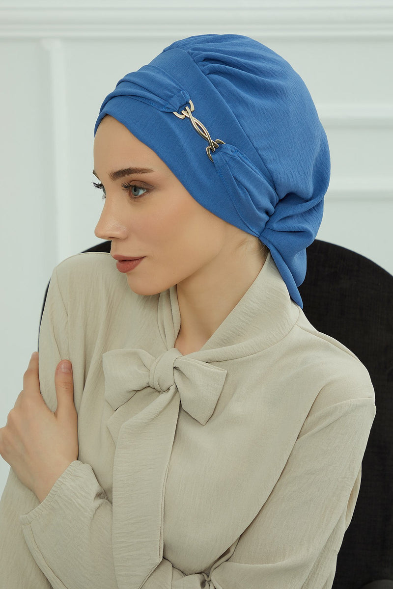 Instant Aerobin Turban with Gold Chain Detail, Pre-Tied Cotton Blend Hijab Cap, Elegant Modest Headwrap for Women,HT-93