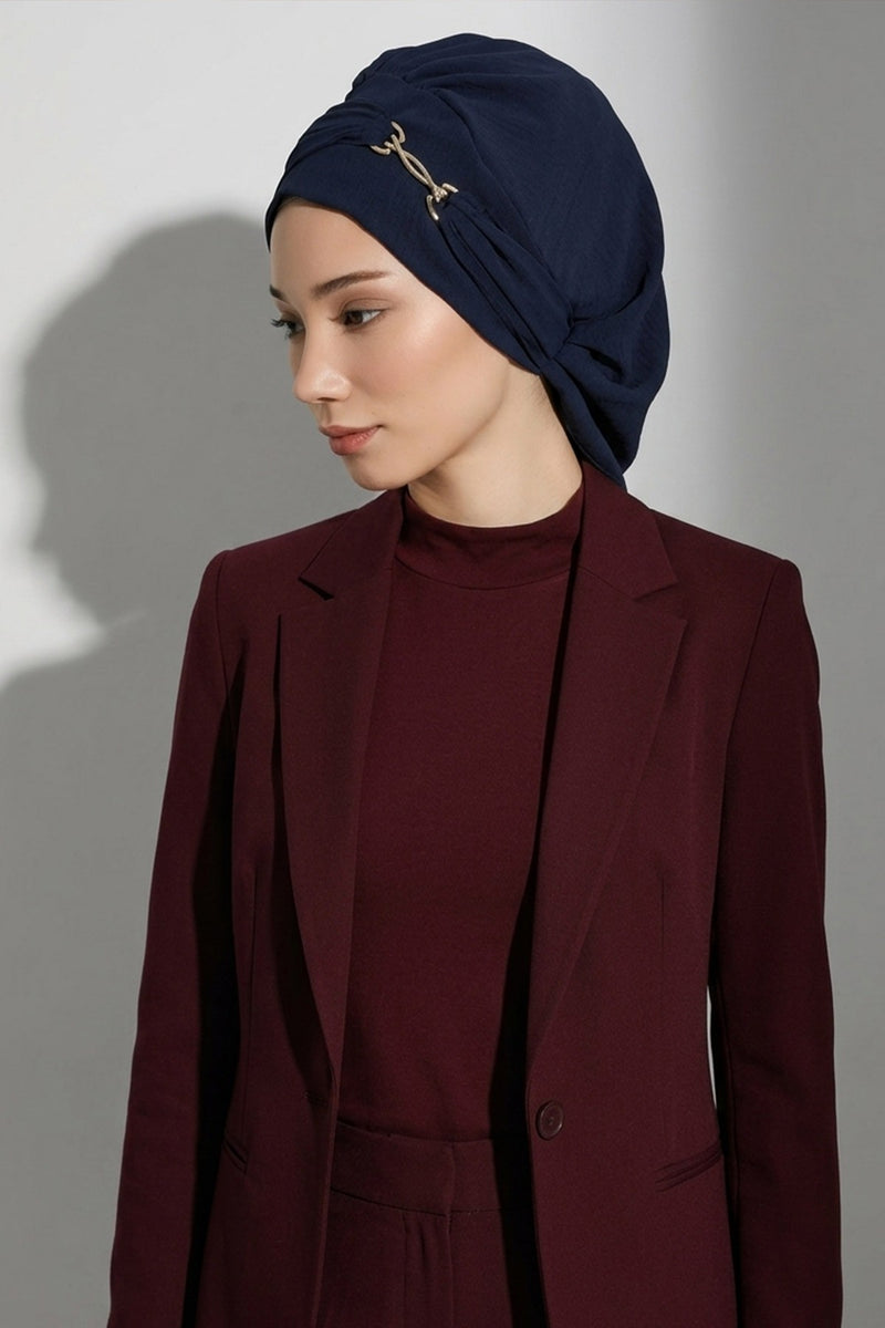 Instant Aerobin Turban with Gold Chain Detail, Pre-Tied Cotton Blend Hijab Cap, Elegant Modest Headwrap for Women,HT-93