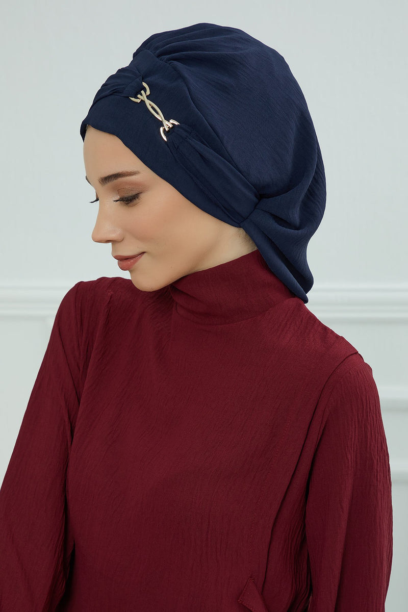 Instant Aerobin Turban with Gold Chain Detail, Pre-Tied Cotton Blend Hijab Cap, Elegant Modest Headwrap for Women,HT-93
