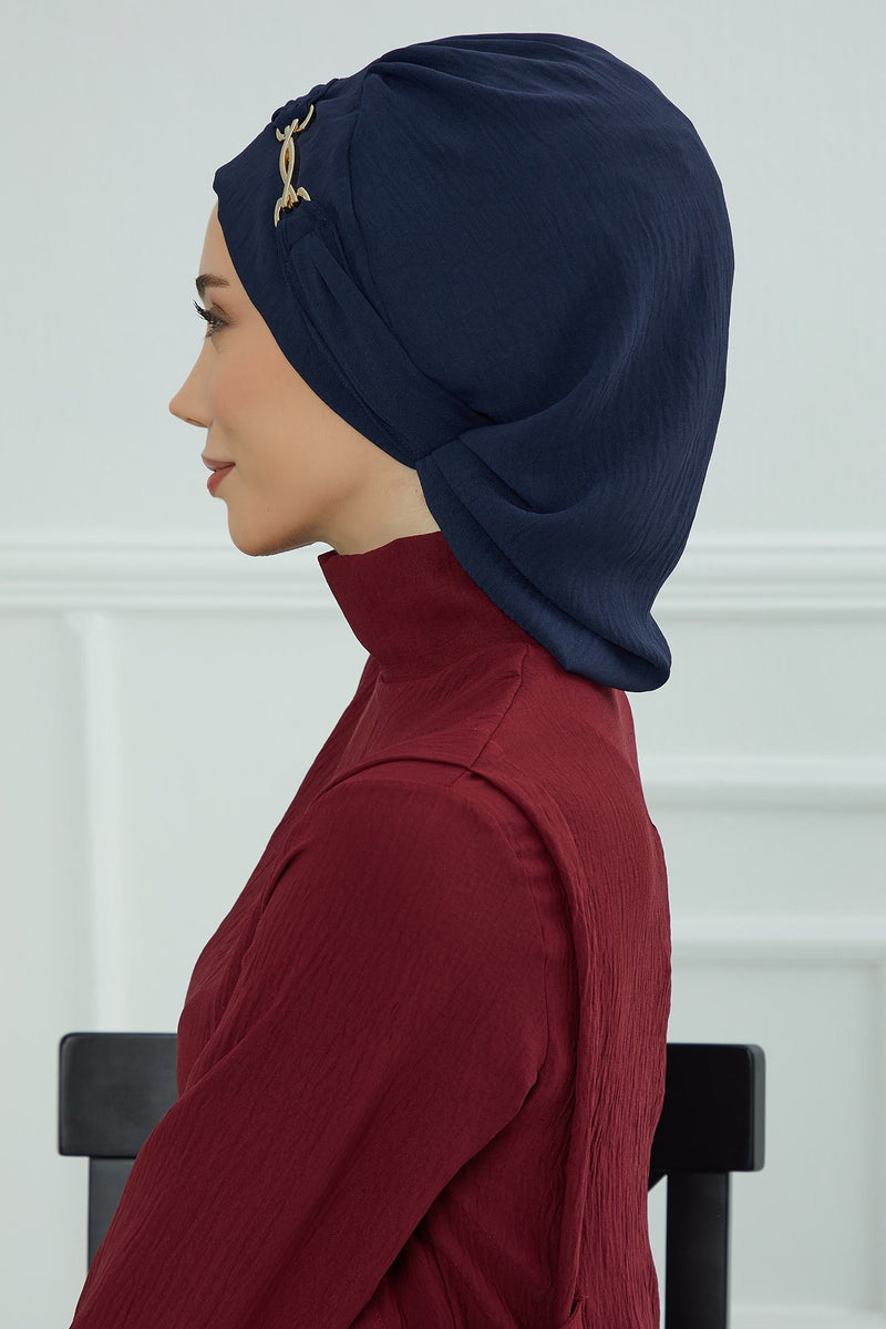 Instant Aerobin Turban with Gold Chain Detail, Pre-Tied Cotton Blend Hijab Cap, Elegant Modest Headwrap for Women,HT-93