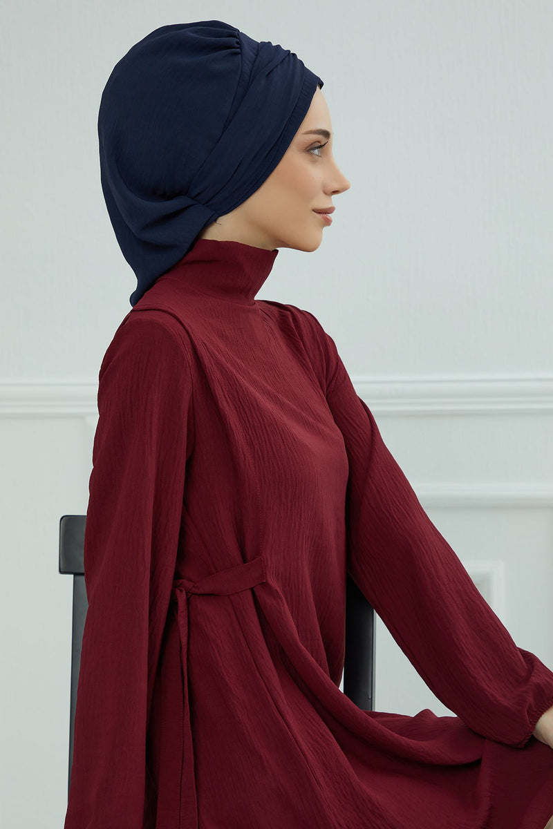 Instant Aerobin Turban with Gold Chain Detail, Pre-Tied Cotton Blend Hijab Cap, Elegant Modest Headwrap for Women,HT-93