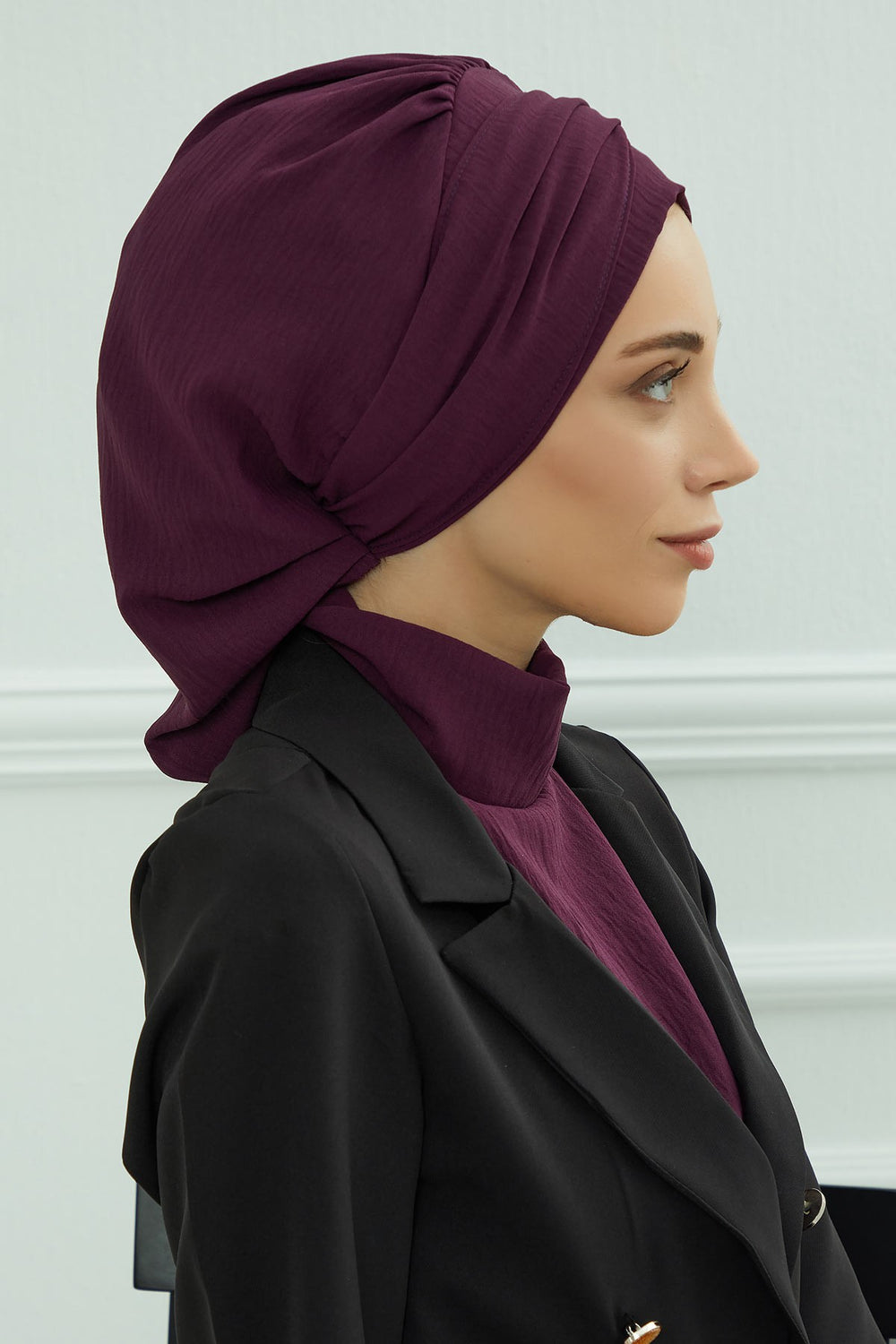 Instant Aerobin Turban with Gold Chain Detail, Pre-Tied Cotton Blend Hijab Cap, Elegant Modest Headwrap for Women,HT-93 Purple