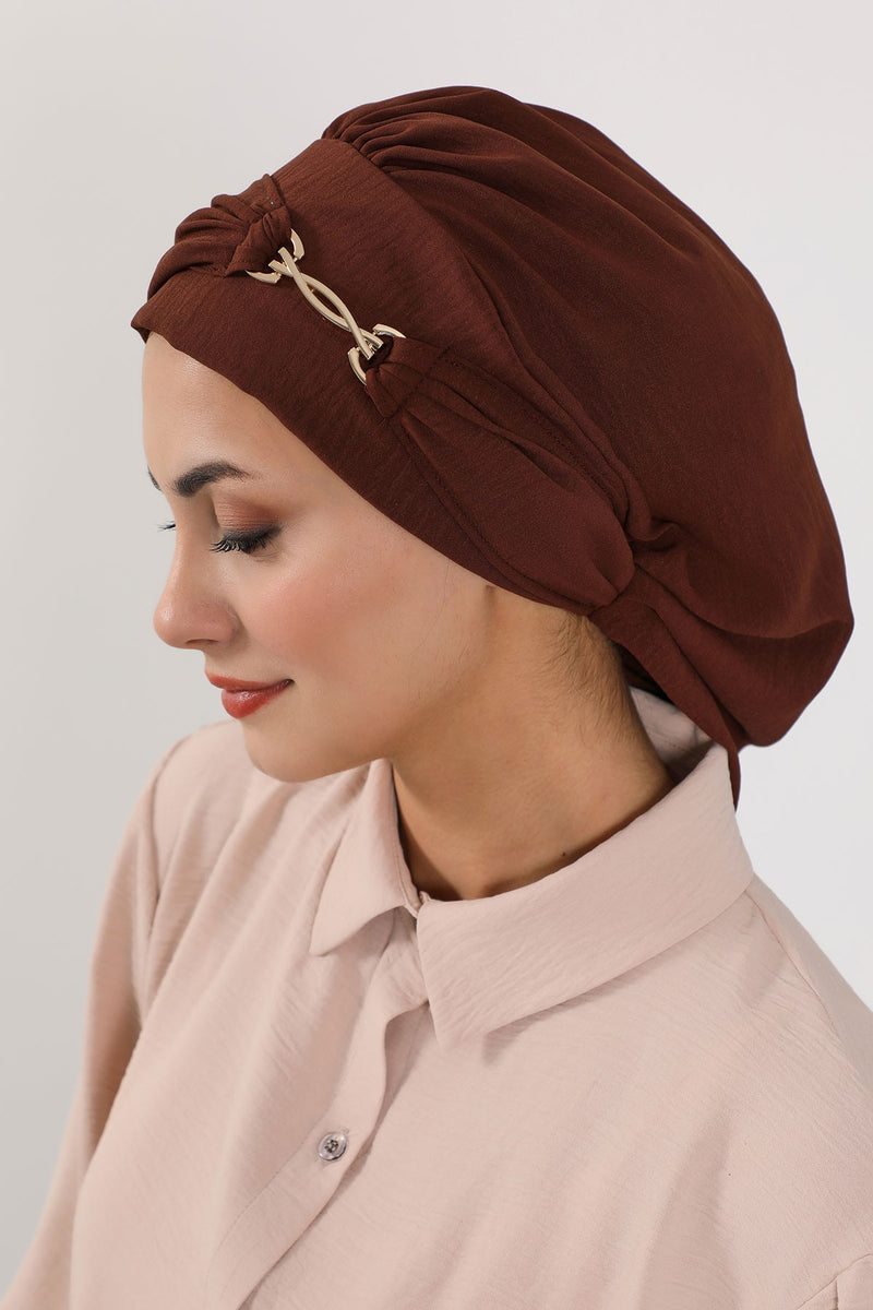 Instant Aerobin Turban with Gold Chain Detail, Pre-Tied Cotton Blend Hijab Cap, Elegant Modest Headwrap for Women,HT-93