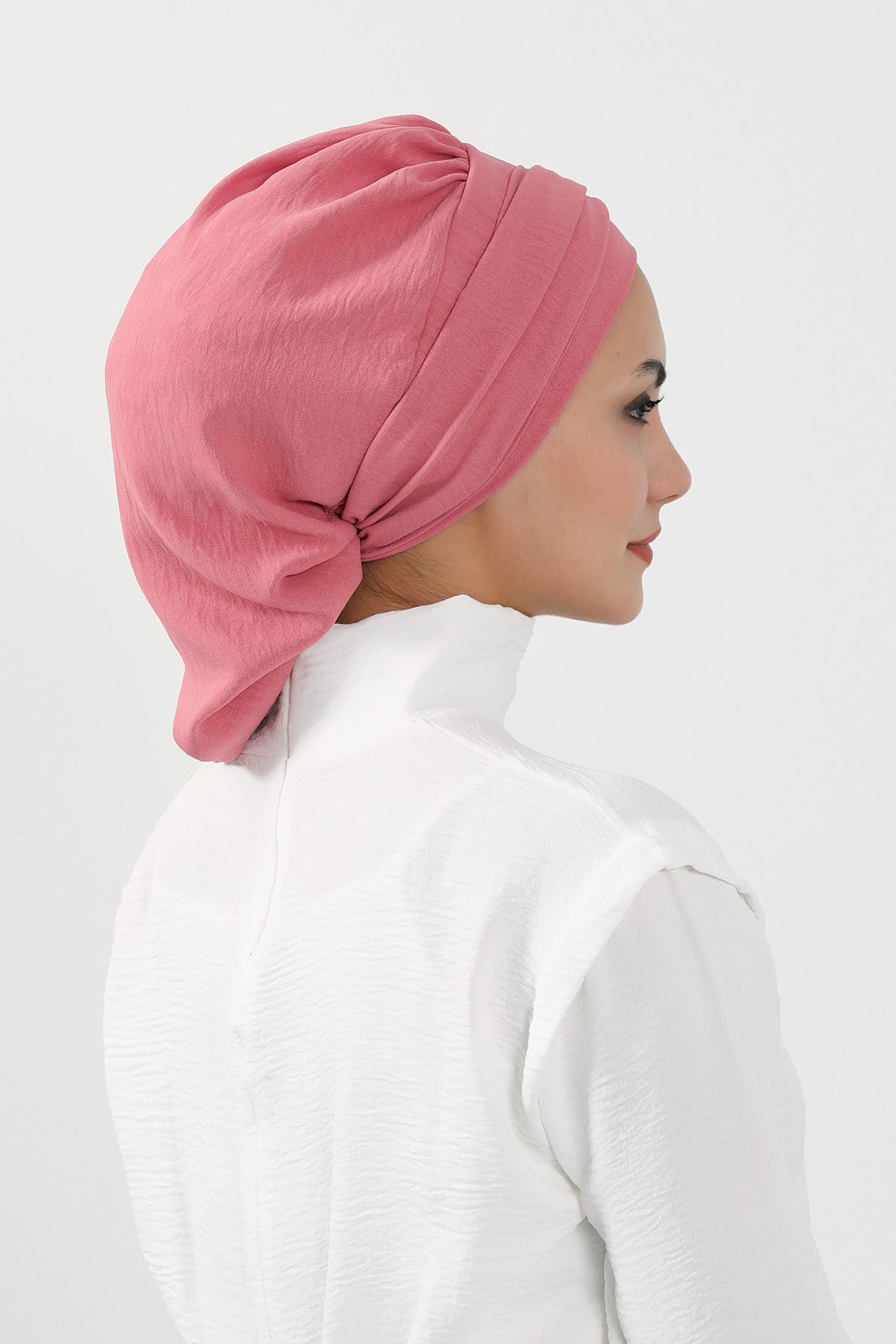 Instant Aerobin Turban with Gold Chain Detail, Pre-Tied Cotton Blend Hijab Cap, Elegant Modest Headwrap for Women,HT-93 Dark Pink