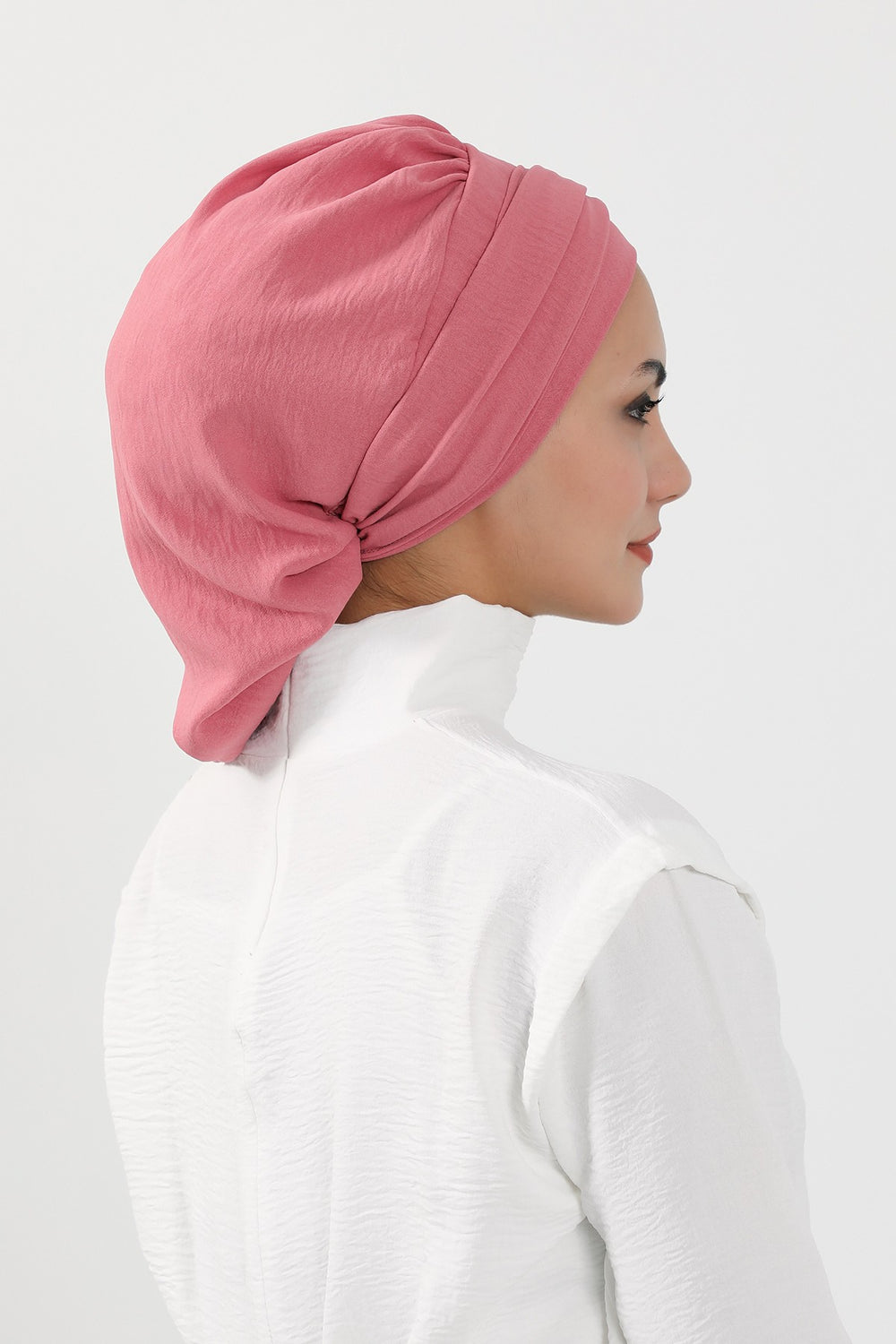 Instant Aerobin Turban with Gold Chain Detail, Pre-Tied Cotton Blend Hijab Cap, Elegant Modest Headwrap for Women,HT-93 Dark Pink