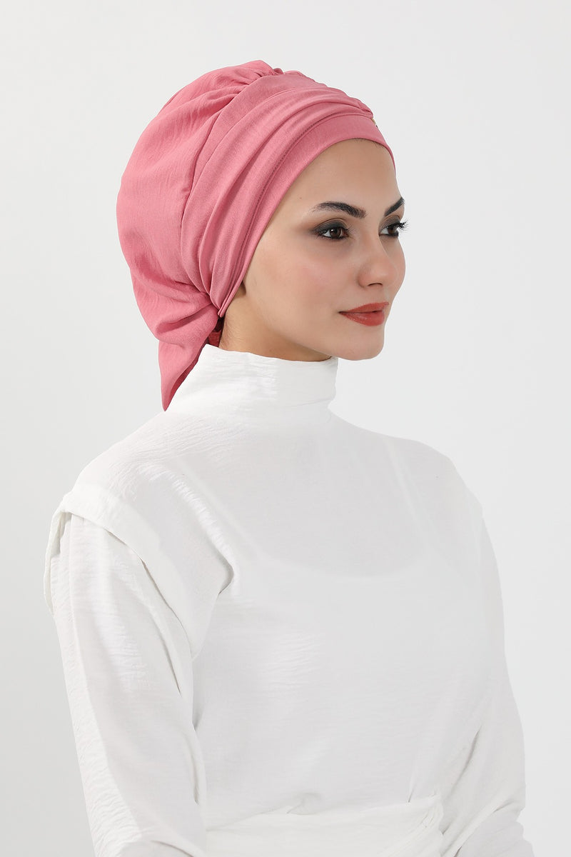 Instant Aerobin Turban with Gold Chain Detail, Pre-Tied Cotton Blend Hijab Cap, Elegant Modest Headwrap for Women,HT-93