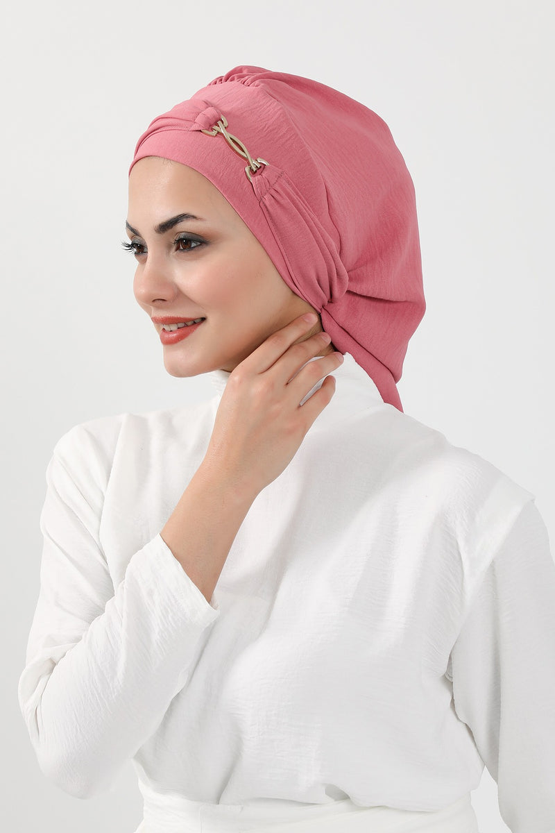 Instant Aerobin Turban with Gold Chain Detail, Pre-Tied Cotton Blend Hijab Cap, Elegant Modest Headwrap for Women,HT-93
