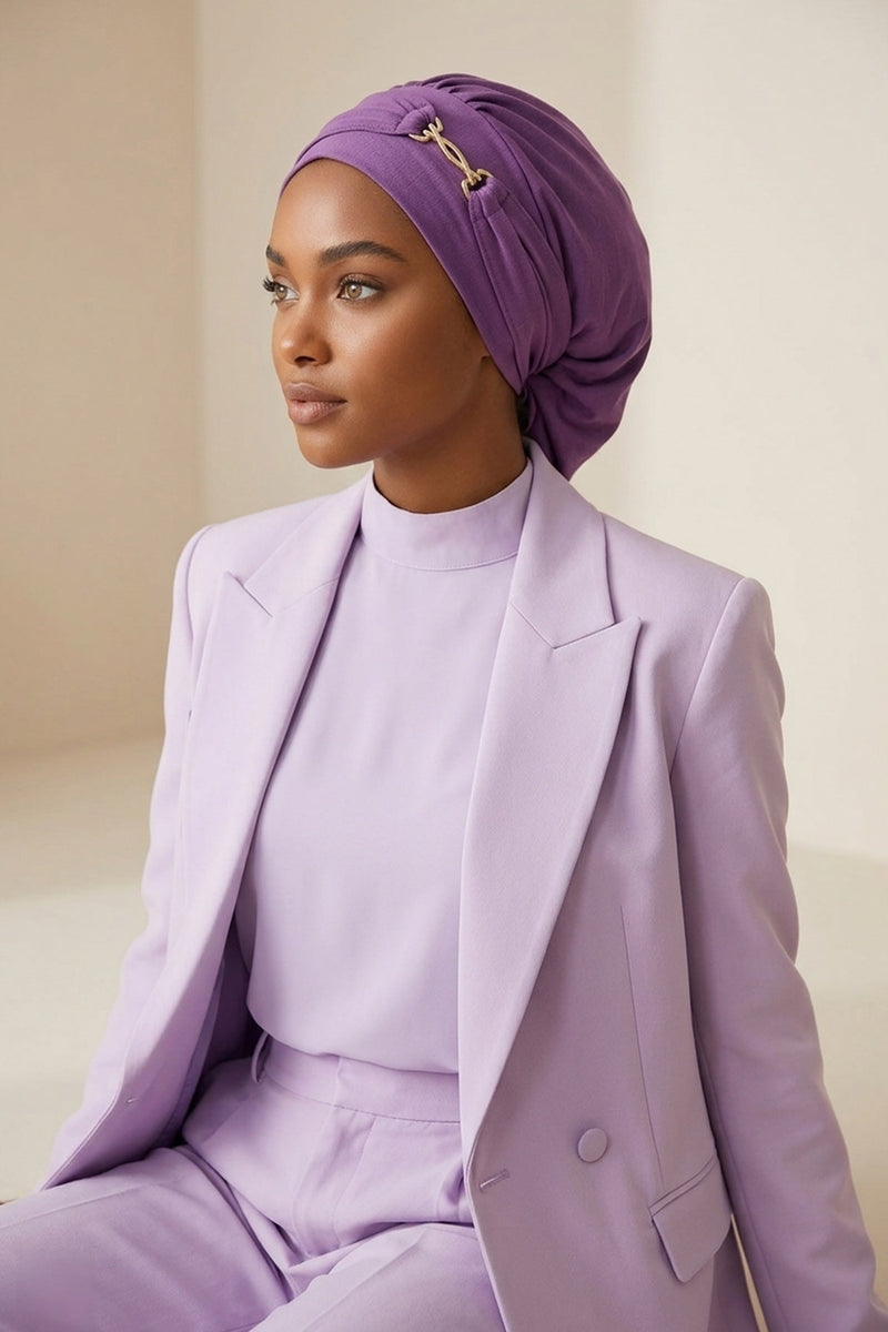 Instant Aerobin Turban with Gold Chain Detail, Pre-Tied Cotton Blend Hijab Cap, Elegant Modest Headwrap for Women,HT-93