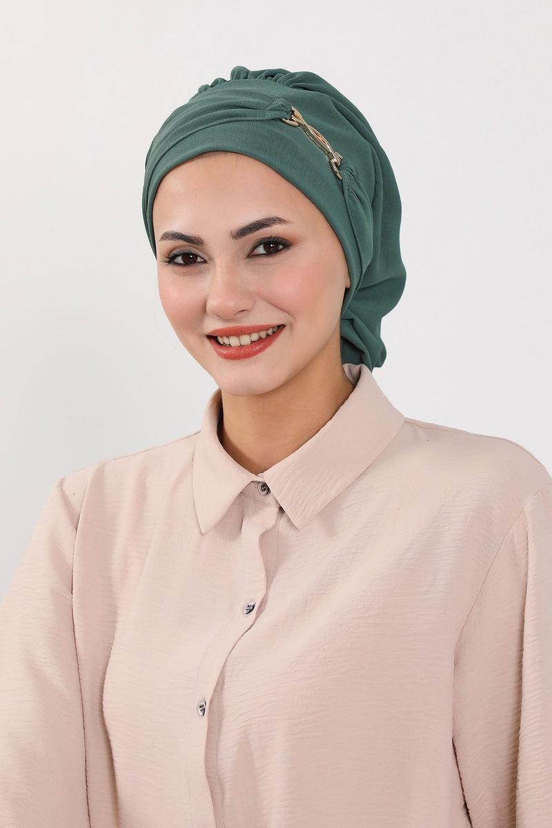 Instant Aerobin Turban with Gold Chain Detail, Pre-Tied Cotton Blend Hijab Cap, Elegant Modest Headwrap for Women,HT-93