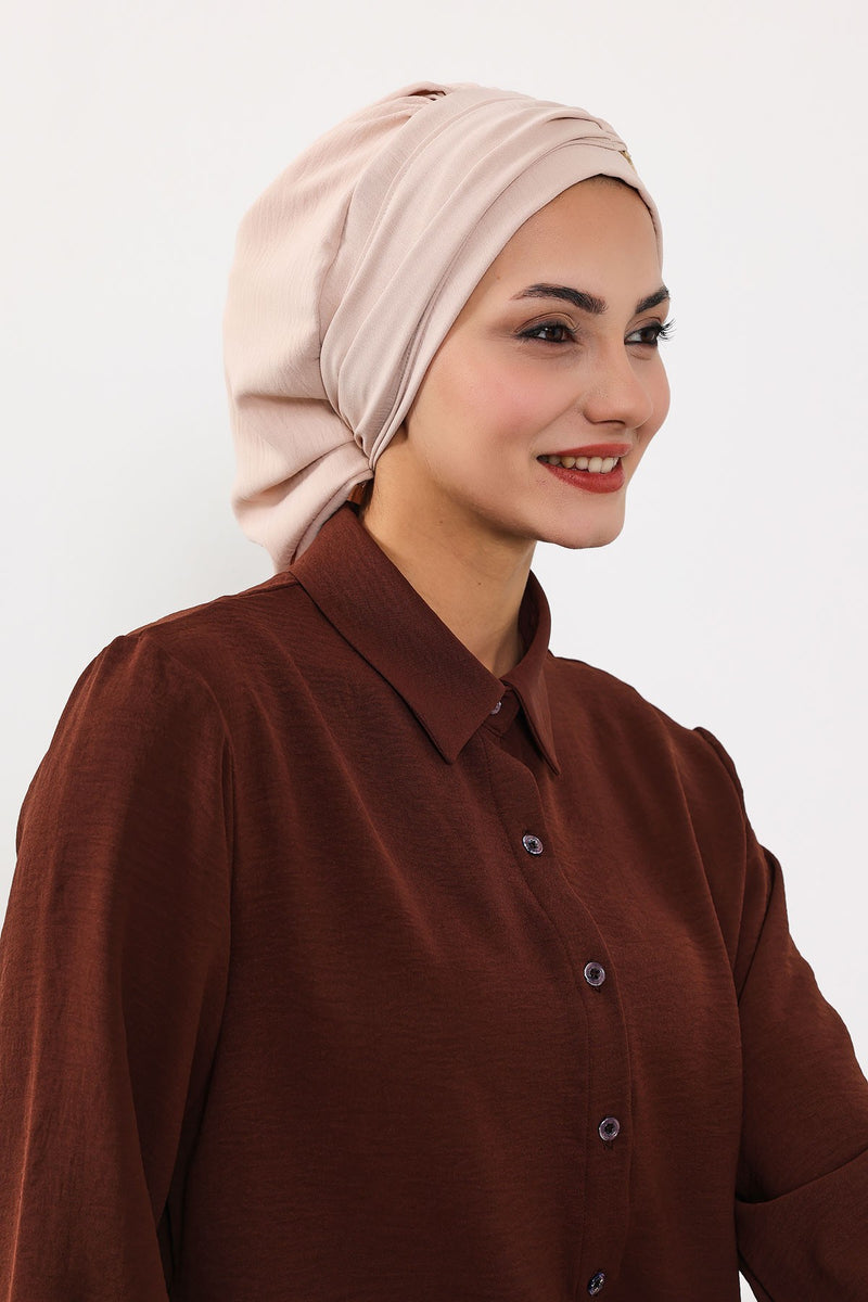 Instant Aerobin Turban with Gold Chain Detail, Pre-Tied Cotton Blend Hijab Cap, Elegant Modest Headwrap for Women,HT-93