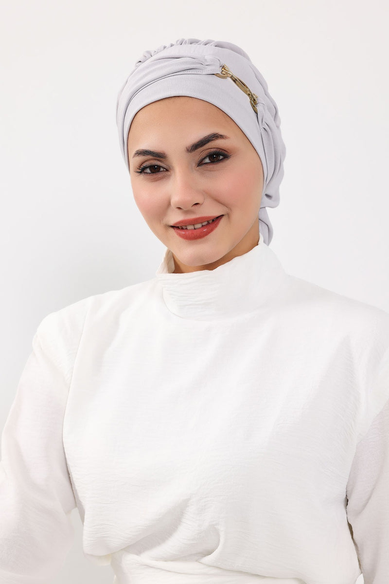 Instant Aerobin Turban with Gold Chain Detail, Pre-Tied Cotton Blend Hijab Cap, Elegant Modest Headwrap for Women,HT-93
