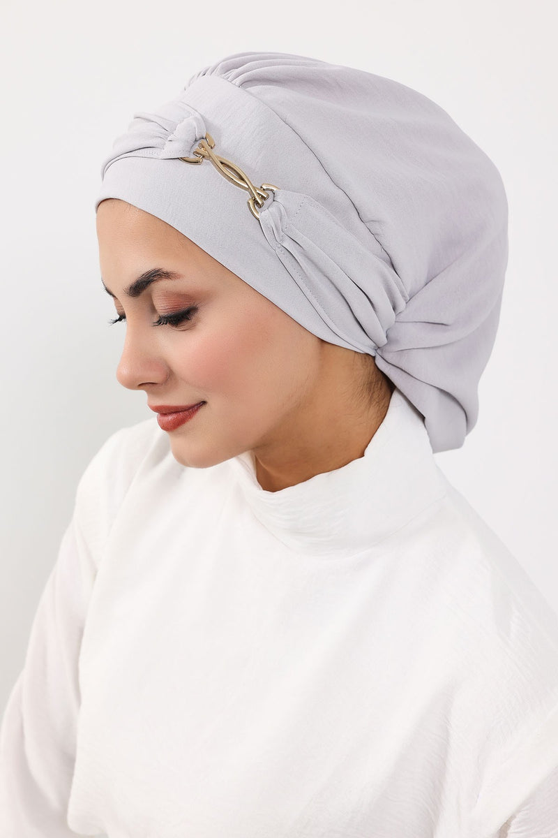 Instant Aerobin Turban with Gold Chain Detail, Pre-Tied Cotton Blend Hijab Cap, Elegant Modest Headwrap for Women,HT-93