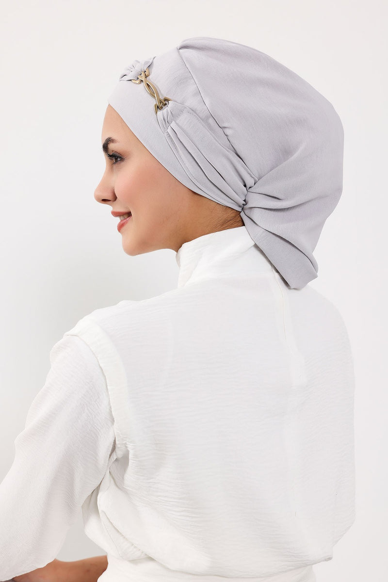 Instant Aerobin Turban with Gold Chain Detail, Pre-Tied Cotton Blend Hijab Cap, Elegant Modest Headwrap for Women,HT-93