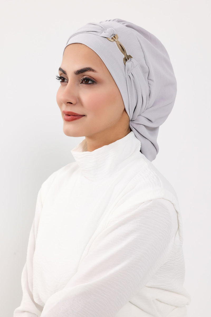 Instant Aerobin Turban with Gold Chain Detail, Pre-Tied Cotton Blend Hijab Cap, Elegant Modest Headwrap for Women,HT-93