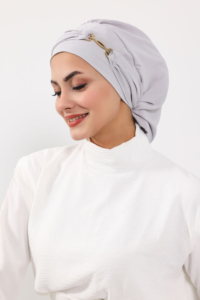 Instant Aerobin Turban with Gold Chain Detail, Pre-Tied Cotton Blend Hijab Cap, Elegant Modest Headwrap for Women,HT-93